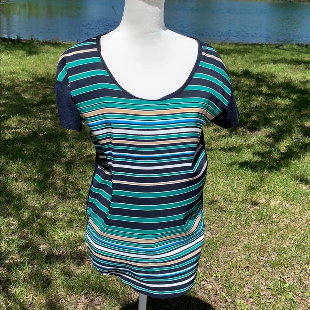 Ann Taylor Navy Striped Blouse EUC 👚 Size Small